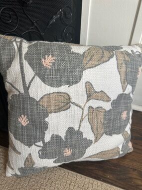 Floral Textured Throw Pillow - Gray, Taupe & Pink